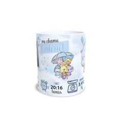 Kit Caneca em cerâmica e Azulejo 15x15cm do Nascimento com foto e nome Azul Marca Orathea - Personalize Canecas Azulejos e mais | Orathea Presentes