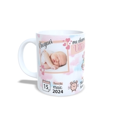 Kit Caneca em cerâmica e Azulejo 15x15cm do Nascimento com foto e nome Rosa Marca Orathea na internet