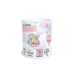 Kit Caneca em cerâmica e Azulejo 15x15cm do Nascimento com foto e nome Rosa Marca Orathea - Personalize Canecas Azulejos e mais | Orathea Presentes