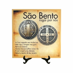 Quadro Azulejo Medalha de Sao Bento com suporte Orathea