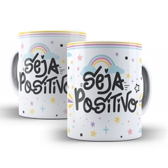 Caneca Seja Positivo 325ml em ceramica Orathea 