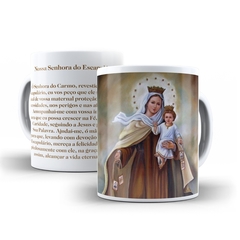 Caneca Nossa Senhora do Escapulario Religioso em ceramica 325ml Orathea