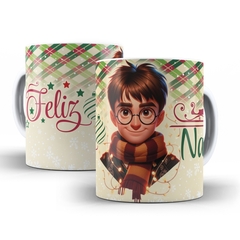 Caneca Feliz Natal com Harry Potter em cerâmica branca 325ml Orathea