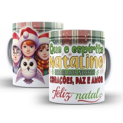 Caneca Espirito Natalino com a Turma Harry Potter em cerâmica branca 325ml Orathea