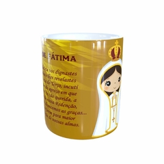 Caneca Nossa Senhora de Fátima Religioso AA2 em cerâmica 325ml Orathea na internet