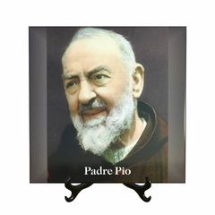 Quadro Azulejo Padre Pio Religioso com suporte Orathea