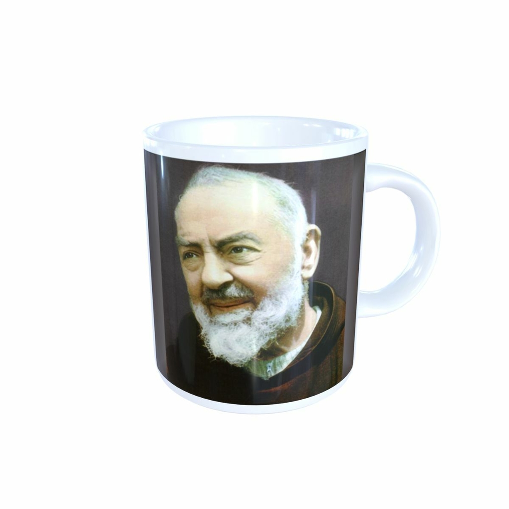 Caneca Padre Pio Fica Comigo Senhor Porcelana