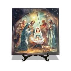 Quadro Azulejo Presepio Natalino Decorativo com suporte Modelo C Orathea