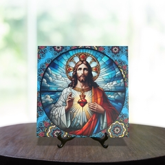 Quadro Azulejo Sagrado Coração de Jesus Religioso com suporte Orathea - comprar online