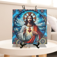 Quadro Azulejo Sagrado Coração de Jesus Religioso com suporte Orathea na internet