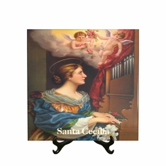 Quadro Azulejo Santa Cecilia Religioso com suporte Orathea