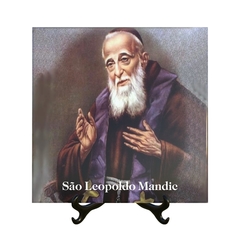 Quadro Azulejo Sao Leopoldo Mandic Religioso com suporte Orathea