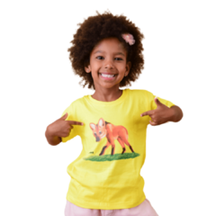 Camiseta infantil lobo-guará - amarela - 100% algodão unissex