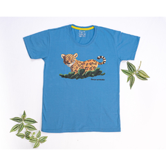 Camiseta infantil onça-pintada azul - 100% algodão unissex na internet