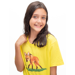 Camiseta infantil lobo-guará - amarela - 100% algodão unissex - comprar online