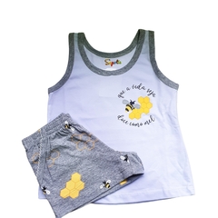 Pijama infantil algodão menina regata Abelhas Mandaçaia