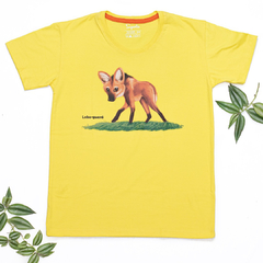 Camiseta infantil lobo-guará - amarela - 100% algodão unissex - loja online