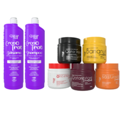 Kit Cronograma Capilar Completo Shampoo Condicionador e Máscaras de Cabelo (7 Itens) - Qatar Hair