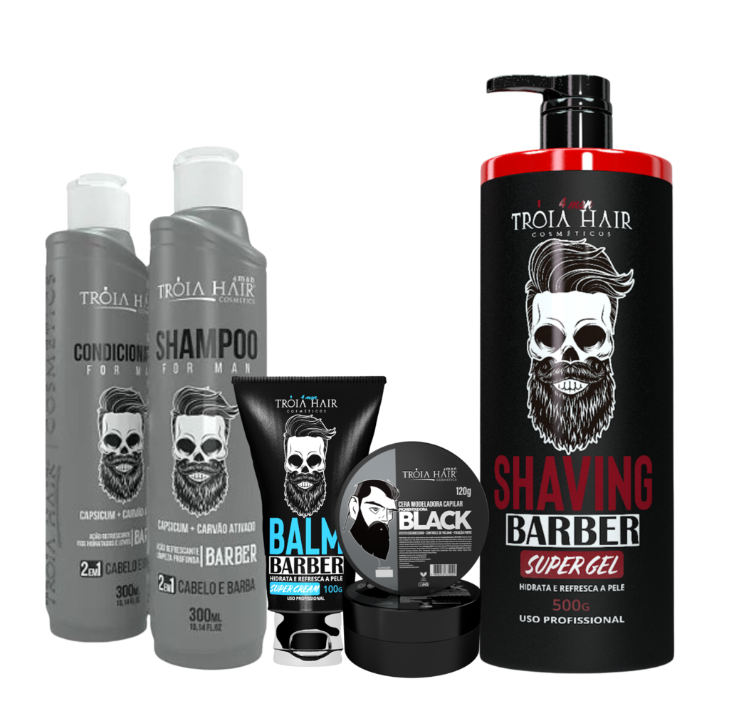 Complete Kit Barber 4Man Troia Hair (5 Items) for hair and beard - Pomade  Black