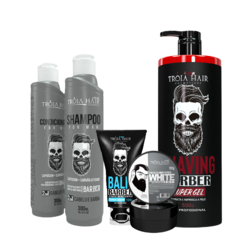 Kit Barber 4Man complete Troia Hair (5 Items) for hair and beard - clear pomade