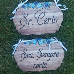 Placa Cadeira dos noivos Rosas Azuis - comprar online