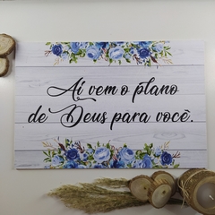 Plaquinha em MDF Floral Azul