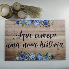 Plaquinha em MDF Floral Azul - comprar online