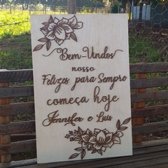 Placa "Bem-vindos" em Madeira Alto relevo