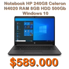 Notebook Hp 240G8 Intel Celeron N4020 1,1GHz RAM 8gb HDD500GB 14" Hd Windows 10 OriginalNueva en Caja Cerrada