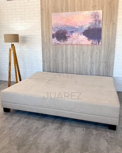 sofá cama grecia "2 plazas y medida" tap. chenille c/antimanchas beige - Muebleria Juarez