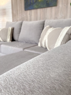 sofá milano 3 cuerpos + butacón, tap. chenille premium c/antimanchas gris - comprar online