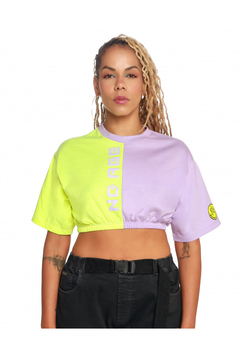 Cropped Oversized Two Colors No Age - Amarelo Neon C/Lilás (Feminino)