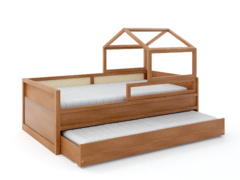 Cama Papaya madeira com casinha + cama auxiliar