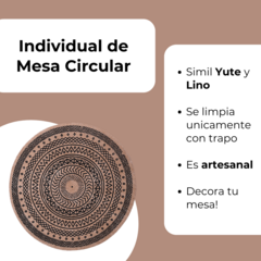 Individual De Mesa Circular Mantel Simil. Yute Y Lino - comprar online