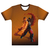 Camiseta  com qualidade Kanikoss Moda Nerd tom alaranjado em tecido dry fit, estampada com o personagem Ken Masters do jogo Street Fighter 6.