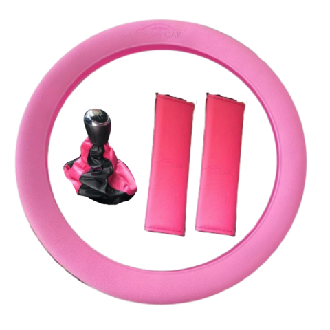 Kit Pink: Cubre Volante Silicona Rosa + Cubre Palanca+ Cubre Cinturones Fucsia