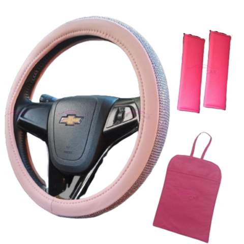 Kit Roma Pink- Cubre volante + Cinturones+ Bolsita