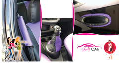 Combo- Cubre Volante Violeta + Cubre Palanca+ Cubre Cinturones Violeta+ Cubre Espejo - LadyCar