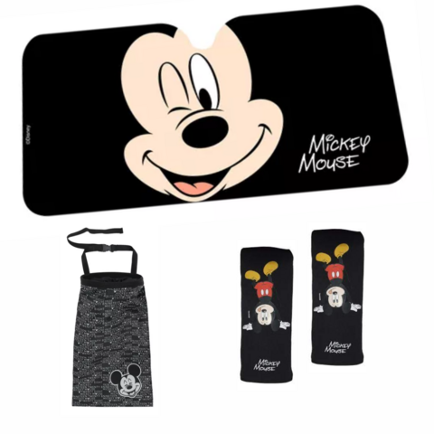 Kit Mickey: Protector c/ Cinturones+ Parasol Mickey+ Bolsa para Auto