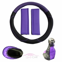 Combo- Cubre Volante Violeta + Cubre Palanca+ Cubre Cinturones Violeta+ Cubre Espejo - comprar online