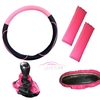 Combo- Cubre Volante Rosa + Cubre Palanca+ Cubre Cinturones Rosa+ Cubre Espejo
