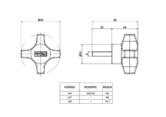 Perilla de Ajuste Plastica Ø50 Rosca M6 x 25 Macho Inoxidable en internet