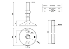 Pata de Maquina Base Ø124 Rosca Metalica M24x150 Inoxidable 304 - comprar online