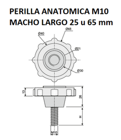 Perilla Ajuste Plástica Redonda Macho 10x65 Inoxidable en internet