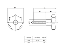 Perilla Ajuste Plastica Ø65 7 Puntas Rosca Macho M10x50 Inoxidable - comprar online