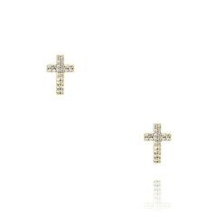 Brinco Crucifixo Pequeno Dourado com Banho de Folheado e Zircônia Cúbica