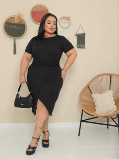 Vestido Canelado Plus Size - Preto