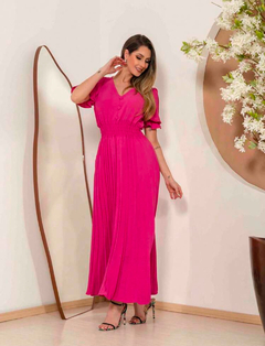 Vestido Longo Plisado - Pink