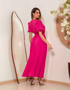 Vestido Longo Plisado - Pink - comprar online