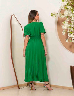 Vestido Longo Plisado - Verde Bandeira - comprar online